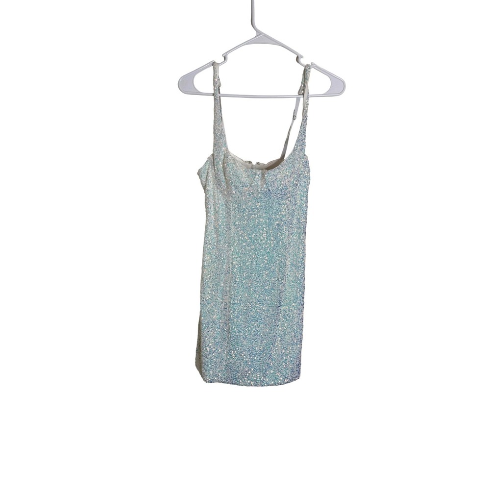 NWT Glamorous Dress Womens Small White Iridescent Sequin Bodycon Mini Party